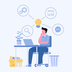 Young man working with laptop on desk vector