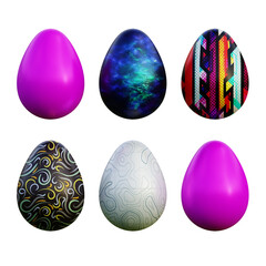 Realistic 3d easter eggs in abstract seamless vector fantasy lines patterns