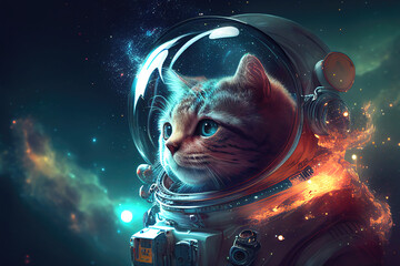 Fototapeta na wymiar little cat in space. realistic 3d animation. Generative AI