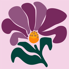  Floral botanic abstract flower art set trendy  retro 60s 70s style.Matisse minimal style Floral botanic vector illustration in pink, yellow, orange colors.