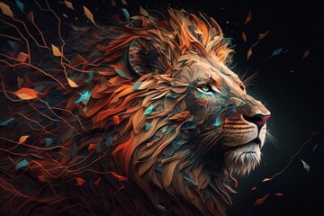 Futuristic abstract lion portrait background
