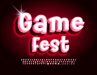 Vector glowing Sign Game Fest. Neon handwritten  Font. Artistic set of Alphabet Letters and Numbers