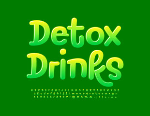 Vector bright Emblem Detox Drinks. Funny handwritten Alphabet Letters, Numbers and Symbols set. Creaive glossy Font