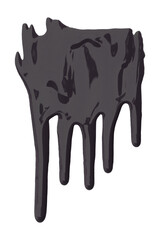 Black gray color with pigment flowing down. Isolated on transparent background.