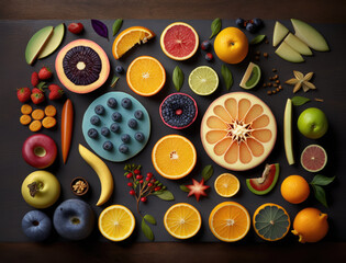 colorful vegetarian food and fruits 