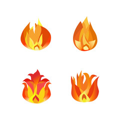 Set of flat colored vector icons with natural elements and symbols of fire in different forms and shapes