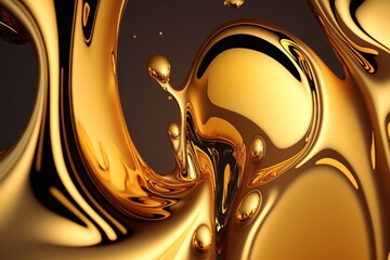 Liquid gold splashes and waves, generative ai
