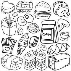 Food doodle icon set vector illustration. Suitable for sticker pack, logo, icon and graphic design elements