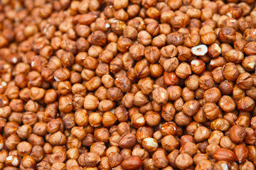 Stack of hazelnuts on a market stall
