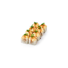 set baked sushi rolls cheese white background isolated 