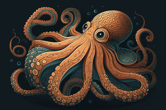 Illustration about a fascinating octopus