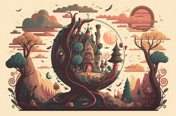 Illustration about a whimsical fantasy world