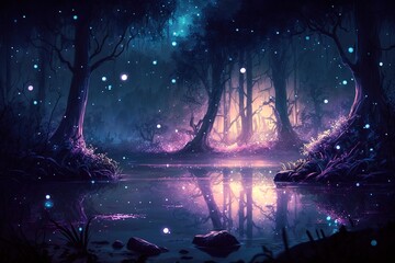 A dark purple fantasy forest, generative ai