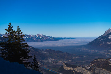 swiss winter landscape with snow