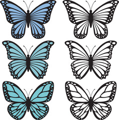 Fototapeta na wymiar A set of bright butterflies isolated on a white background. Vector illustration.