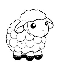 cartoon sheep in black and white style for coloring. Vector illustration
