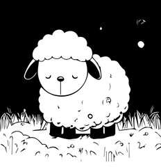 cartoon sheep in black and white style for coloring. Vector illustration