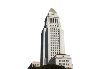 Los Angeles City Hall government building with cut out sky.