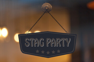 Stag Party sign in the window of a shop