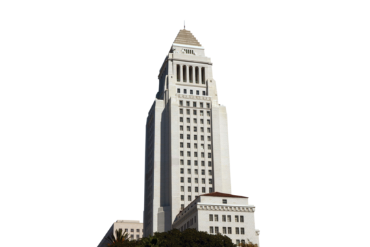 Los Angeles City Hall government building with cut out sky.