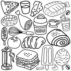 Food doodle icon set vector illustration. Suitable for sticker pack, logo, icon and graphic design elements