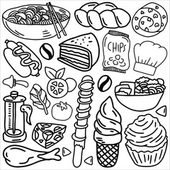 Food doodle icon set vector illustration. Suitable for sticker pack, logo, icon and graphic design elements