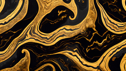 Illustration of Abstract black marble with golden sand. Generative AI Art