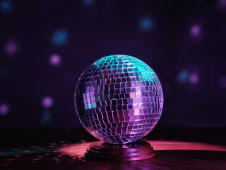Obraz premium Glowing disco ball closeup in neon light