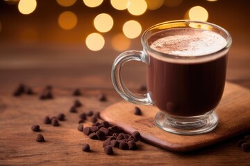Cozy Hot Chocolate Cup on Bokeh Background - Warm Up Your Winter with a Delicious Cocoa Drink - High-Quality Photo for Blogs, Social Media, and More
