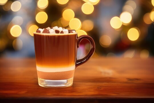 Cozy Hot Chocolate Cup on Bokeh Background - Warm Up Your Winter with a Delicious Cocoa Drink - High-Quality Photo for Blogs, Social Media, and More