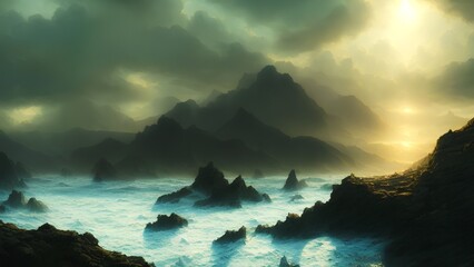 Ocean with Cliffs Landscape - AI Generative Art 