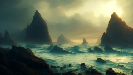 Ocean with Cliffs Landscape - AI Generative Art 