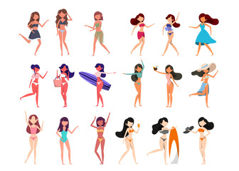 Bundle of woman character 6 sets, 18 poses of female in swimming suit with gear