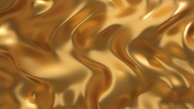Gold liquid elegant luxury perfect loop motion background organic metallic 3d render abstract wave, macro soft smooth golden texture
