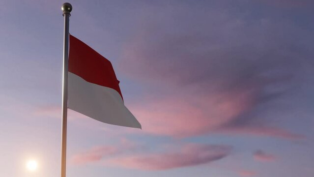 Animation National Flag Being Raised at Sunrise - Monaco