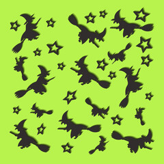 Square Halloween pattern with stars and flying witches