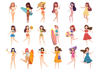 Bundle of woman character 6 sets, 18 poses of female in swimming suit with gear