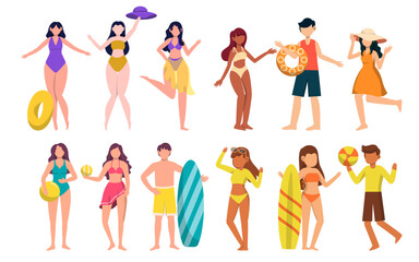 Bundle of woman character 4 sets, 12 poses of female in swimming suit with gear