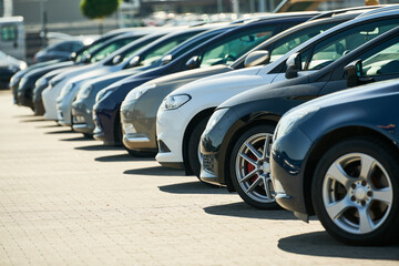 row of used cars. Rental or automobile sale services - 571988104