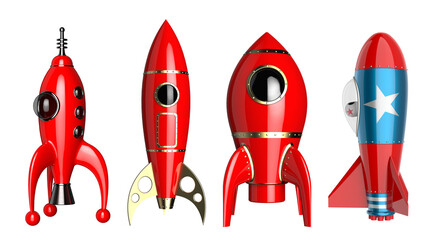 Ancient style rockets collection on transparent background. 3d rendering