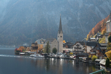 Hallstatt a hilly town with a lake in summer	
