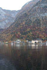 Fototapeta premium Hallstatt a hilly town with a lake in summer 
