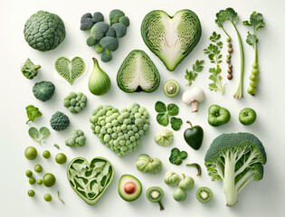 healthy green vegetarian food white background 