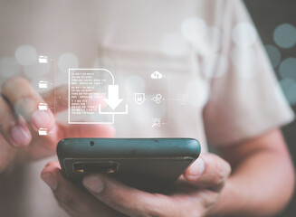 Cloud computing is system for sharing download and upload big data information storage. Networking and internet service concept. Digital service data connection application network, transfers data.