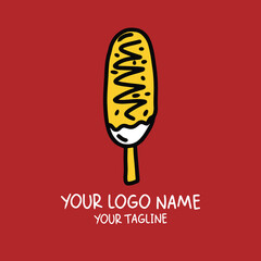 Corn dog logoand icon. Suitable for korean restaurant logo, corn dog shop logo, sticker pack, korean icon, and graphic design elements.