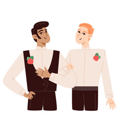 Multicultural couple at the wedding, flat style illustration
