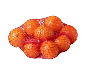 Food delivery. Tangerine net isolated on a transparent background