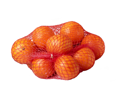 Food delivery. Tangerine net isolated on a transparent background