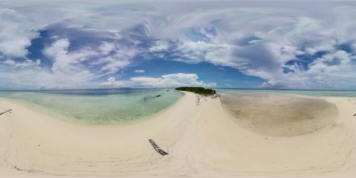 Aerial view of sandy beach on a tropical island. Malaysia. Timba Timba Island. 360VR.