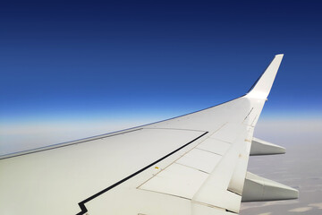 Commercial airplane wing in flight